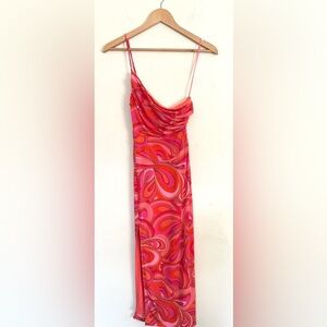 Oliva‎ Ceous One Shoulder Retro Midi Dress Sz S | Vibrant Uncovered On One Side